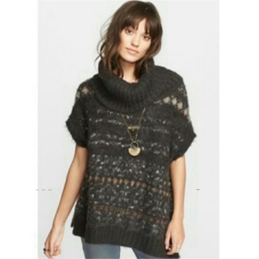 Free People Snow Bunny Fair Isle Gray Cowl Neck Short Sleeve Wool Sweater S